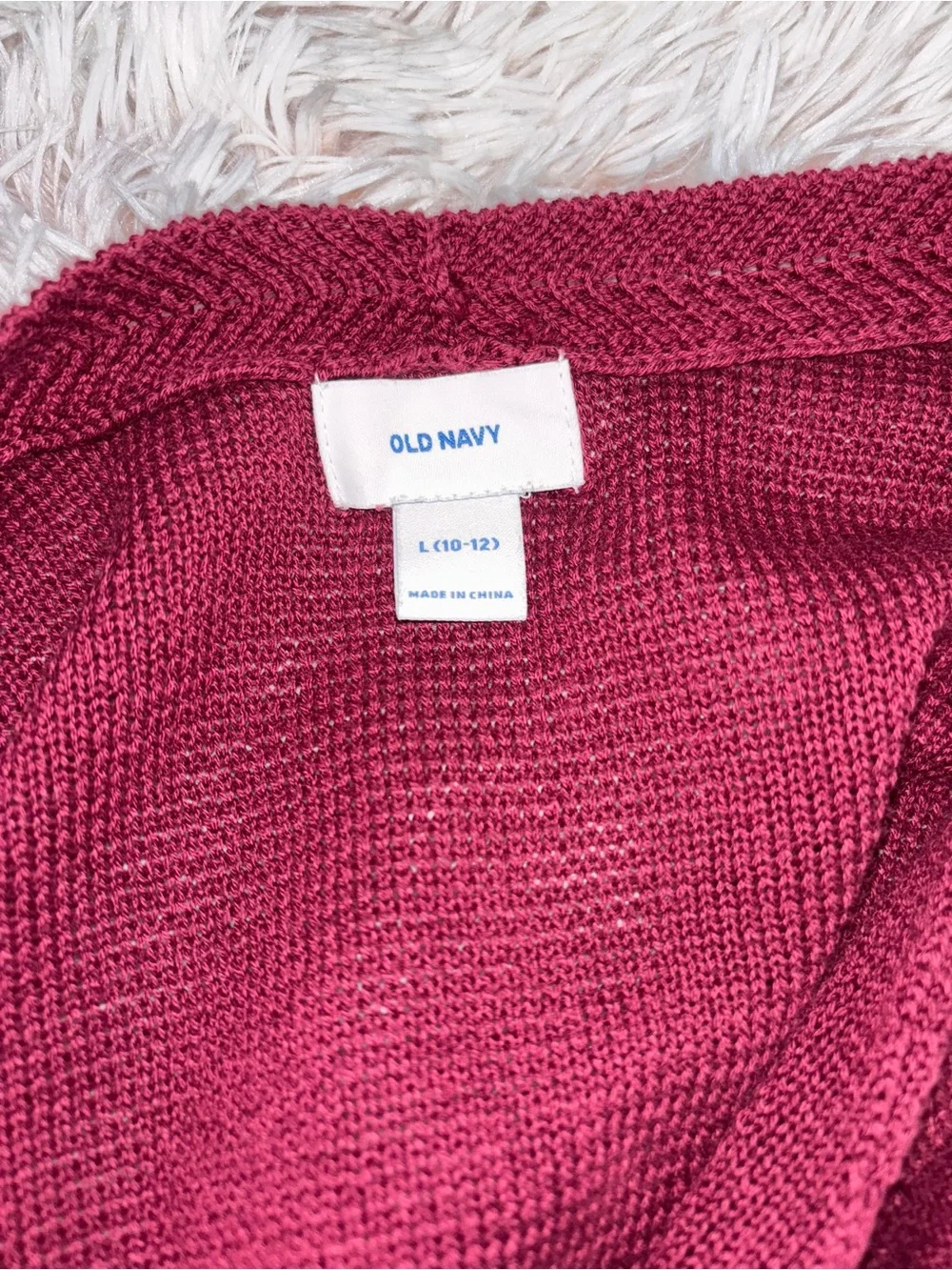 Old Navy Burgundy Open-Front Fringe Knit Cardigan